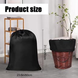 Allecto Plus - 2-pack vuile waszakken, reiszak met trekkoord, opvouwbare waszak voor thuis, slaapzaal, camping - 60x80 cm - Zwart — thumbnail 2