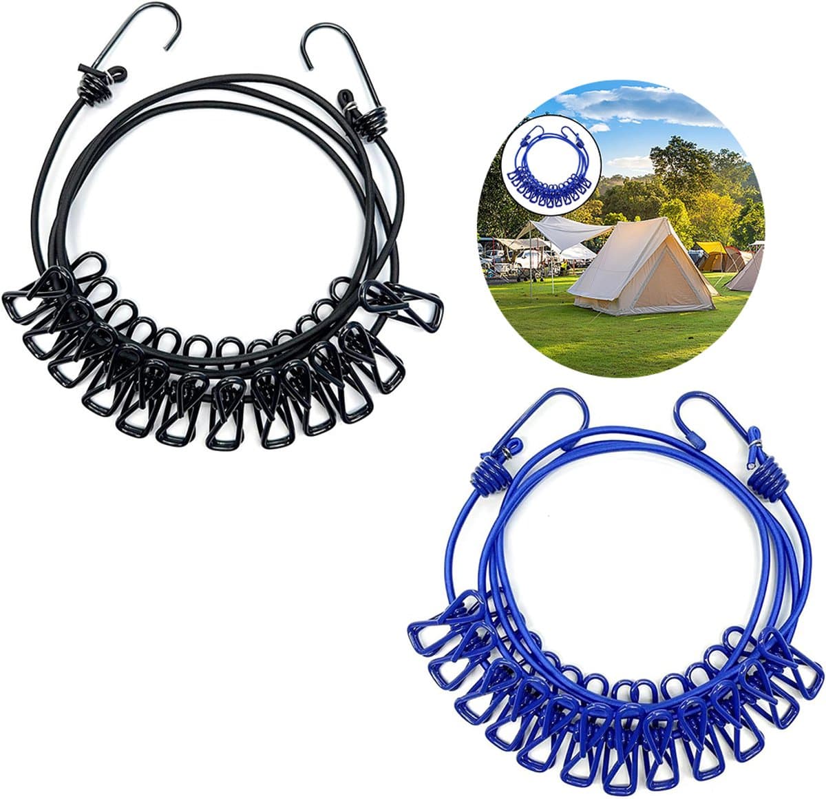 Drooglijnen-Uitschuifbare Waslijn -2 pcs - Uittrekbaar - Roldrooglijn- Waslijn Camping - Wasdraad- Met 12 clip — afbeelding 1