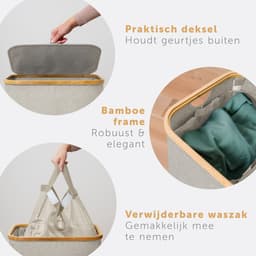 Blumtal Wasmand 100L - Wasmand met uitneembare waszak - Smalle wasmand - Flesverzamelaar - Wasmand met deksel - Beige — thumbnail 5