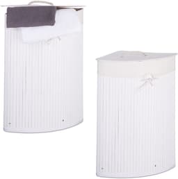 2x wasmand bamboe - wasmanden met deksel - driehoek - 60 L - wit — thumbnail 4
