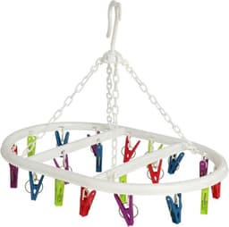 Wasgoed droogcarrousel/droogmolen - 20 clips/knijpers - multi kleuren - kunststof - 29 x 42 cm — thumbnail 2