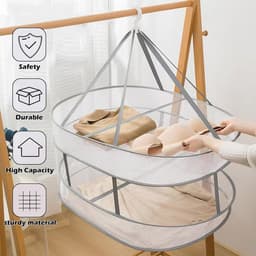 2-delige 1-lagige Opvouwbare Kledingdroogrek – 31,5 inch Gaasachtige Hangende Droger, Ruimtebesparend voor Truien, Waskleding, Met Interne Fixatie, Binnen & Buiten — thumbnail 3