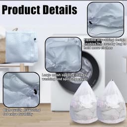 2 Pack Waszakken voor Wasmachine - Grote Mesh Waszakken met Trekoog - 60 x 80cm Extra Grote Waszakken voor Dekbedovertrek - Grote Kleding (Wit) — thumbnail 3