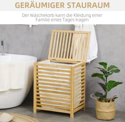 Clruro Waskorf - 50 x 36 x 60 cm - Wasmand met Deksel - 55L - Bambus - Natuur — thumbnail 3