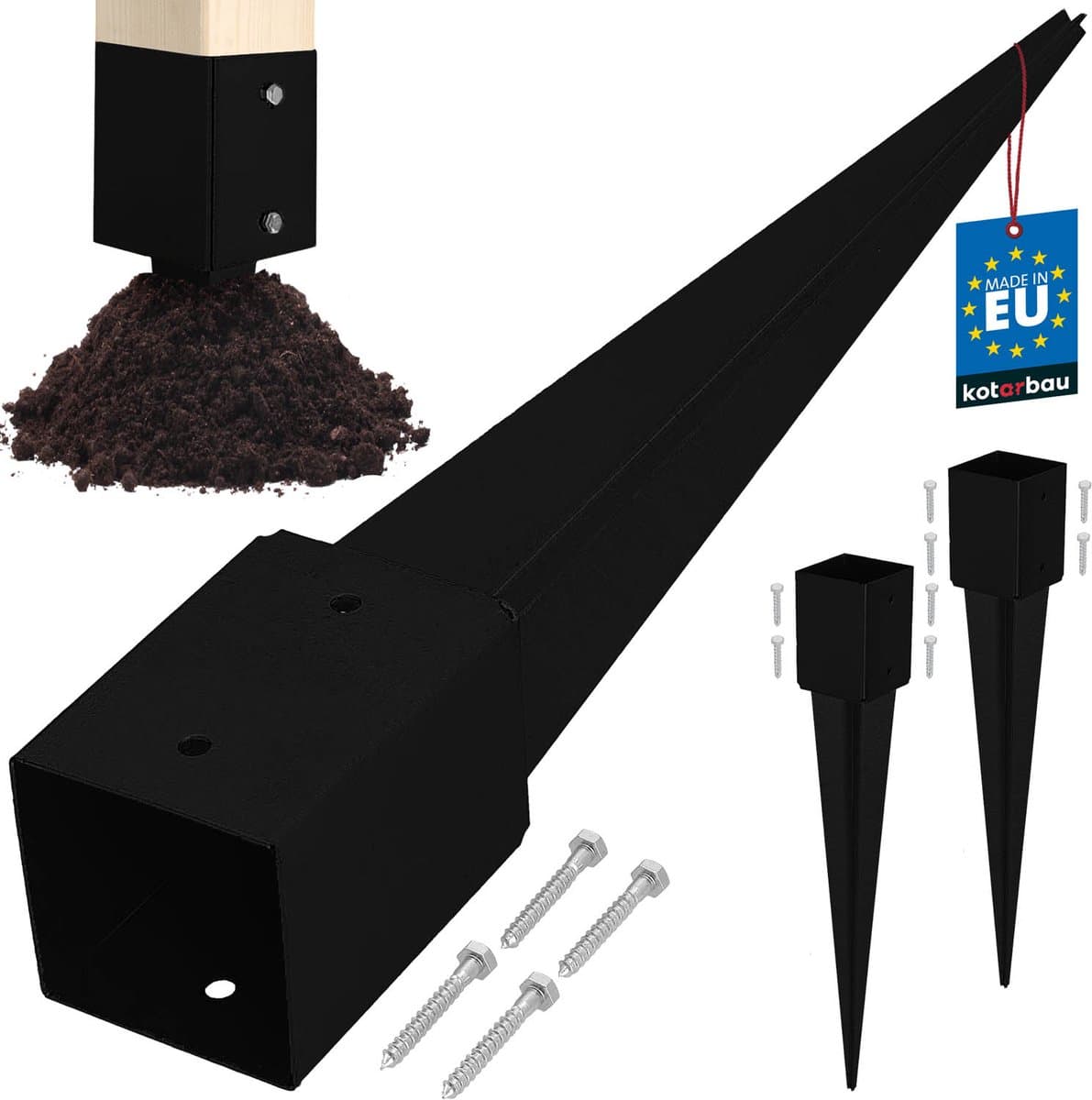 Kotarbau Pergolasokkel - Stalen Inslaganker - 101 X 101 X 750 MM - Zwart - Set van 2 — afbeelding 1