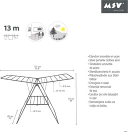 MSV Opvouwbaar Droogrek - Ruimtebesparend Wasrek - Inklapbaar Droogstandaard - 61x96x144cm - RVS - Wit — thumbnail 4