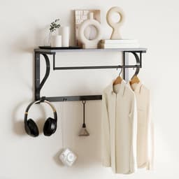 Wandgarderobe - 5 Haken + Bovenvak - Multifunctioneel - Metaal - Grijs — thumbnail 4