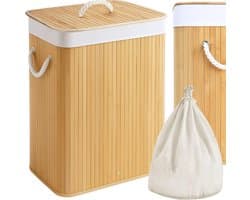 More&Deco Serie - Bamboe Wasmand - 80L - Elegante Oplossing - Praktische Deksel