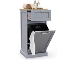GIANTEX Waskast met lade en uittrekbare wasmand, houten kast voor vuile kleding, 40 x 37 x 82 cm, opbergmeubel voor badkamer, waskeuken (grijs)