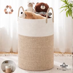 Wasmand 100L XXL – Katoenen Wasmand – Opbergmand – Wassorteerder – Beige/Wit — thumbnail 4