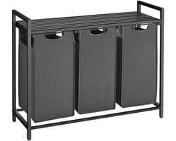 Wasmanden met plank Polly | Drie compartimenten | 92,5 x 33 x 72 cm | Grijs