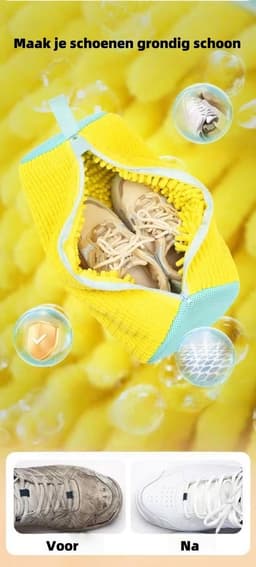 1 stuk - Herbruikbare schoenpoetszak - Chenille mesh schoonmaakzak (geel) — thumbnail 2