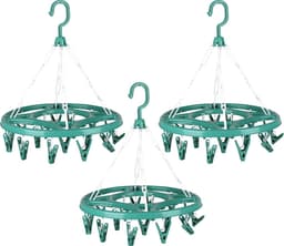 Urban Living Wasgoed droogcarrousel/droogmolen - 3x - 18 clips/knijpers - groen - kunststof - 32 cm — thumbnail 1
