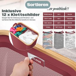 Wasmand met Deksel en 2 Vakken - Opvouwbaar, 170 Liter, Inclusief 3 Uitneembare Waszakken - Wassorteerder — thumbnail 5