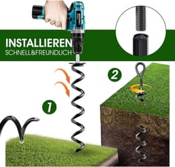 Grondankers 4 stuks met adapter voor trampoline luifels dekzeilen schommels - spiraalschep-ankerkit — thumbnail 4
