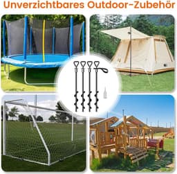 Trampolineankers set van 4 - Trampolinepalen met riemen en T-haken - Bestand tegen sterke wind - Grondankers heavy duty - Ideaal voor trampoline tent - Luifel schuur. — thumbnail 4