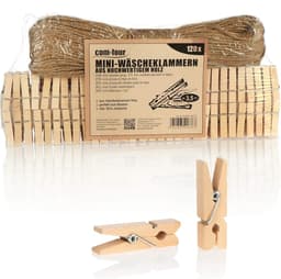 Mini Wasknijpers 120 Stuks met Jute Touw voor Decoratie van Foto's en Collages — thumbnail 1