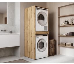 Wasmachinekast met Bord - Opzetkast voor Wastoren - Ruimte Besparen - Uittrekbare Plank - 187x65x66 cm - Eiken Goud — thumbnail 3