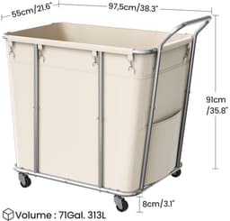CINK & Co Wasmand op wielen 313 L - 2 uitneembare waszakken - Met plank - Beige - 97,5 x 55 x 91 cm — thumbnail 5