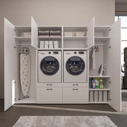 Roomart SERIE 2 Wasmachine Ombouwkast 254x205 cm - Kastenwand met 2 Hoge Kasten - Wit — thumbnail 5