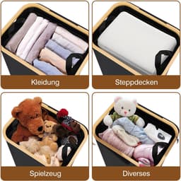 145 l, wasmanden met handgrepen, wasverzamelaar met uitneembare waszakken, grote opvouwbare wasmand met deksel, voor bijkeuken, slaapkamer, zwart — thumbnail 2
