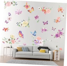 1Set Verwijderbare Rozenbloem Wandstickers Zelfklevende Decoratieve Muurstickers Woonkamer Slaapkamer Muurdecoratie met Kleurrijke Patroon — thumbnail 2