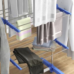 Droogtoren – 3 Niveaus, 142 x 55 x 152 cm – Opvouwbaar met Wielen – Staal – Blauw – Binnengebruik — thumbnail 4