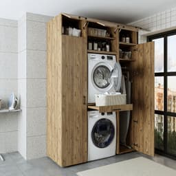 Roomart DUO-I Wasmachine Ombouwkast 157x240 cm - Kastenwand 2 Hoge Kasten 45, Uittrekblad - Eiken — thumbnail 2