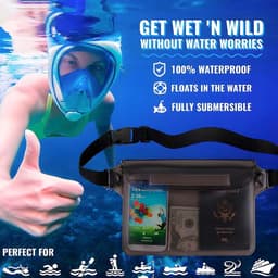 3-delige waterdichte tas, waterdichte heuptas met verstelbare riem, waterdichte telefoonhoes voor zwemmen, bootuitstapjes, heuptas voor wateractiviteiten - zwart — thumbnail 2