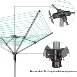 Droogmolen met 4 armen - Wasmolen buiten - Kleding drogen - 50 meter waslijn - 213 cm hoog - Zilver — thumbnail 3