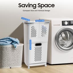 Wasmand met wielen - Waswagen Sorteer mand - Kleding sorteren - Afneembare manden - 44x31x745 cm - Grijs en wit — thumbnail 3