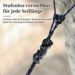Waslijn uittrekbaar - Zwart - 3 m - Reflecterend Paracord met 12 Winddichte Klemmen - Voor Reizen en Outdoor — thumbnail 3