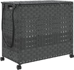 Wasmand Rotan - Kledingmand Opbergmand - Was Sorteren - Handgeweven 3 Vakken - 66 x 35 x 60 cm - Grijs — thumbnail 2