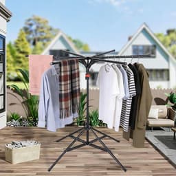 Droogmolen Hoog Klapbaar - Kledingrek Staand - Kleding Drogen - 6 Verstelbare Vleugels - Tot 20 kg - Zwart — thumbnail 3