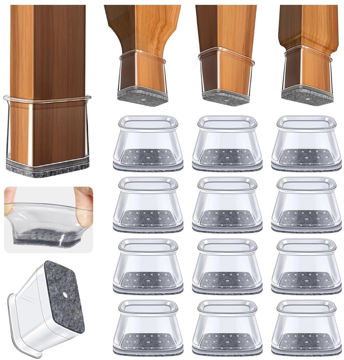 Dailygoods - 32 Pcs Stoelpootbeschermers met Vilt, Transparant Siliconen Kappen — afbeelding 1