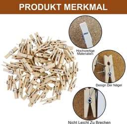 Dailygoods- Houten Knijpers 110 Stuks - Duurzaam - Houten Klemmen - Mini Knijpers - Herbruikbaar - Eenvoudig te Bevestigen - Wasknijpers — thumbnail 2