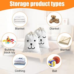 SnelShoppen - 2 Stuks Wasbare Grote Katoenen Trekkoord Tas Speelgoed | 50x60cm Herbruikbare Waszak Voor Kleding, Speelgoed, Camping, Kinderen, Tuin, K — thumbnail 3