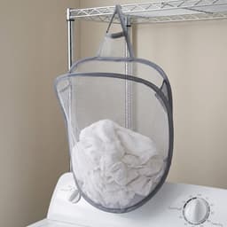 Hangende Vuile Wasmand Set - 2-Delig - Inclusief 2 Ophanghaken - Opvouwbare Wasmand voor aan Wand en Deur - Universele Speelgoedorganizer en Wasmand - Wit en Grijs — thumbnail 4