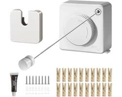 Uittrekbare Waslijn - Wand Waslijn - Ruimte Besparen - Roestvrij Staal - 51 Meter - Wit