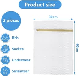 Waszakken voor de wasmachine - Set van 2 wasnetten met gouden rits voor sweaters, shirts en ondergoed (30 x 40 cm) - Ideaal voor reis en organisatie — thumbnail 3