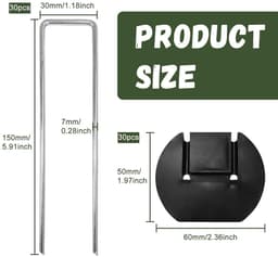 Dailygoods - 30 haringen voor mulchen van 15 cm en set met 30 sluitringen voor bevestiging, U-vorm voor zware toepassingen, tuin van verzinkt staal voor de tuin, drainage, onkruiddoek — thumbnail 3