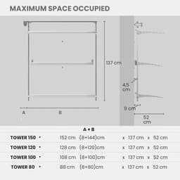 Wanddroger Toren - Kledingrek Uitschuifbaar - Was Drogen - Handige Kettingbediening - 128 cm Hoog - Grijs — thumbnail 4