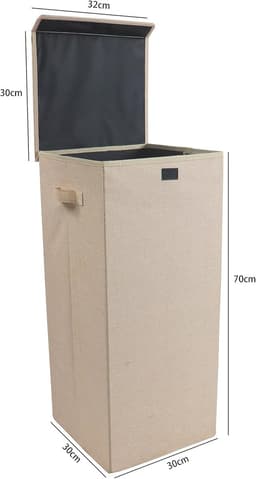 Wasmand Stoffen - Wasbox Deksel - Wasgoed Opbergen - Gemakkelijk Opvouwbaar - 70 cm Hoog - Antraciet — thumbnail 4
