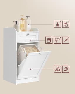 Badkamermeubel, wasmand, opbergkast, met afneembare binnenzak met handgrepen, 1 lade en 1 wasmand, 40 x 40 x 80,2 cm, wolkenwit BBC741W01 — thumbnail 3