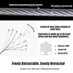 Retractable Clothesline - 4,2m Roestvrij Stalen Kledinglijn - Goud — thumbnail 2