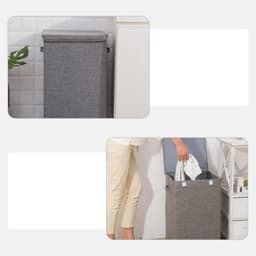 Wasmand met dubbel compartiment – ​​100 liter – Wasmand met deksel – Uitneembare waszak – Opvouwbare opbergmand – Kledingrek – Verdikt katoenlinnen – 40*40*63 cm – Grijs — thumbnail 4