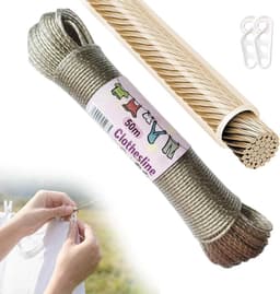 50 m waslijn met stalen kern - voor buiten - zeer sterk - met een draagvermogen van 150 kg - roestvrij en waterdicht - voor tuin en buiten (bruin) — thumbnail 1