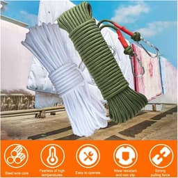 Outdoor Waslijn - Draagbare Lijn - Buiten Kleding Drogen - Boorvrije Bevestiging - 30 Meter - Meerkleurig — thumbnail 2