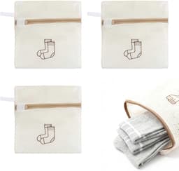 waszakken voor sokken 3 stuks – net mesh waszakken met rits – fijnwas zakken voor wasmachine – wit – beschermt sokken en delicate kleding tijdens het wassen — thumbnail 1