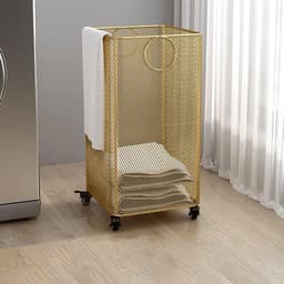 Wasmand op wielen - Kledingwagen mand - Was sorteren - Holle maasconstructie - 45L tot 50L - Goud — thumbnail 1